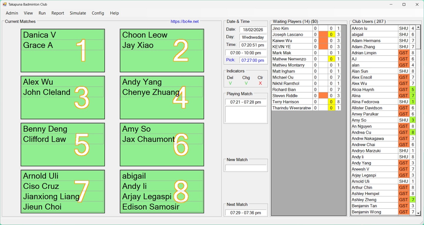 BC4E can arrange for Doubles and Singles
