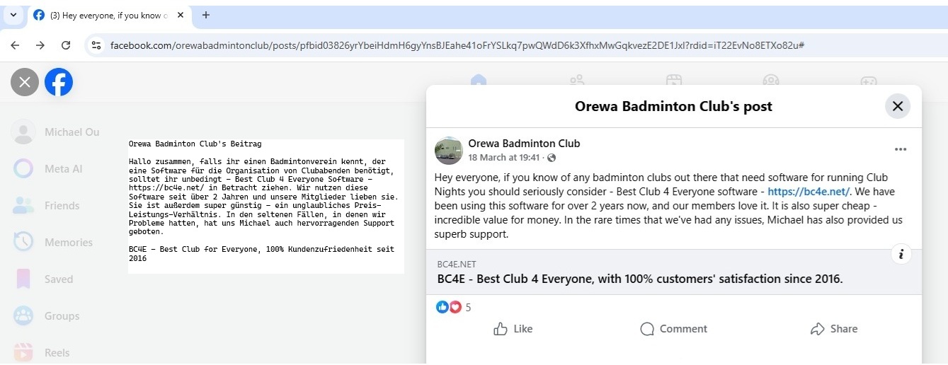 Empfehlung des Orewa Clubs
