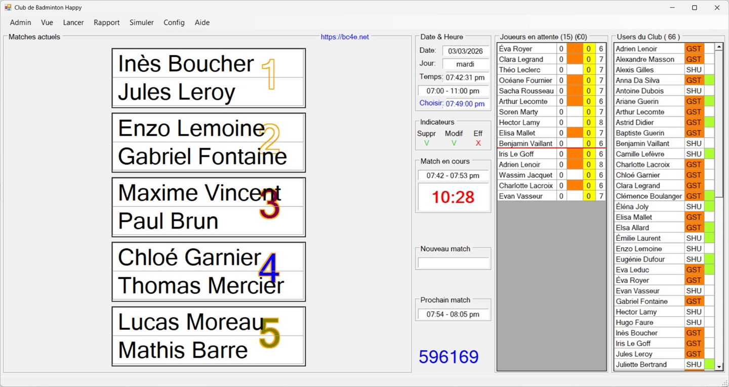 BC4E peut organiser uniquement des simples.